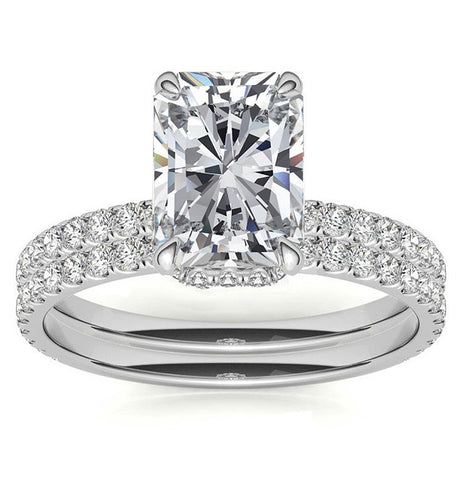 Moissanite Radiant Cut Hidden Halo Bridal Ring Set