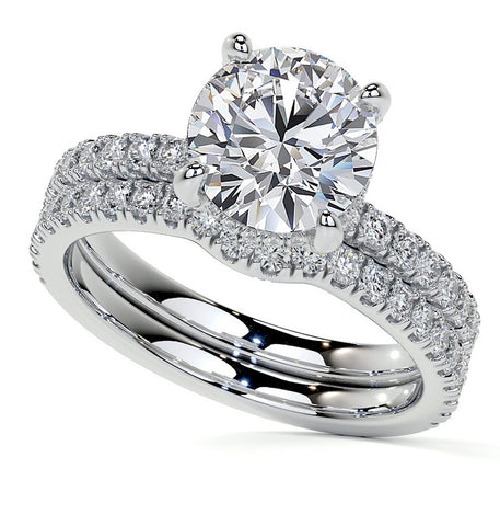 Round Cut Moissanite Hidden Halo Bridal Ring Set