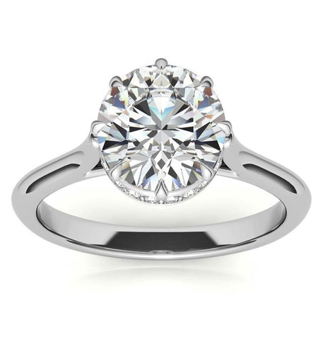 Round Cut Hidden Halo Moissanite Wedding Ring