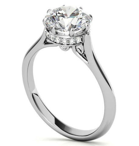 Round Cut Hidden Halo Moissanite Wedding Ring