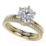 Hidden Halo Round Cut Moissanite Six Prong Bridal Ring Set