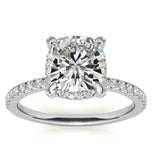 Cushion Cut Moissanite Hidden Halo Bridal Ring Set