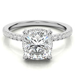 Cushion Cut Moissanite Hidden Halo Bridal Ring Set