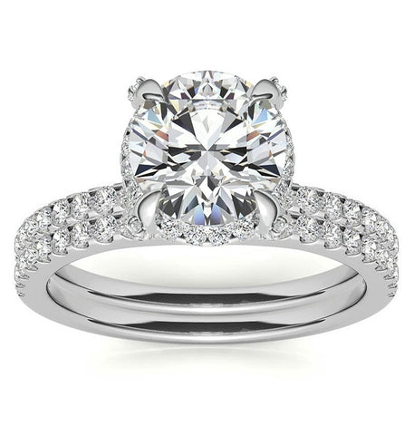 Round Cut Moissanite Hidden Halo Bridal Ring Set