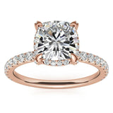 Moissanite Diamond Cushion Cut Hidden Halo Ring Set