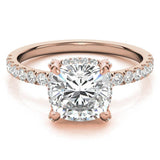 Moissanite Diamond Cushion Cut Hidden Halo Ring Set