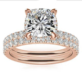 Moissanite Diamond Cushion Cut Hidden Halo Ring Set