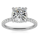 Moissanite Diamond Cushion Cut Hidden Halo Ring Set