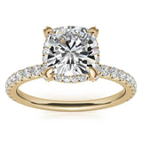 Moissanite Diamond Cushion Cut Hidden Halo Ring Set