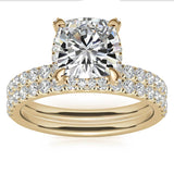 Moissanite Diamond Cushion Cut Hidden Halo Ring Set