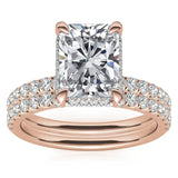 Radiant Cut Claw Prong Moissanite Hidden Halo Ring Set