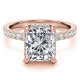 Radiant Cut Claw Prong Moissanite Hidden Halo Ring Set