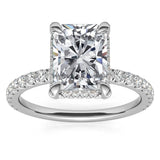 Radiant Cut Claw Prong Moissanite Hidden Halo Ring Set