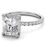 Radiant Cut Claw Prong Moissanite Hidden Halo Ring Set