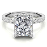 Radiant Cut Claw Prong Moissanite Hidden Halo Ring Set