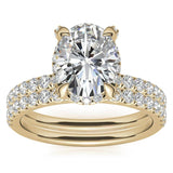 Moissanite Oval Cut Hidden Halo Bridal Ring Set