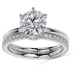 Hidden Halo Round Cut Moissanite Six Prong Bridal Ring Set