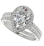 Pear Cut Moissanite Halo Bridal Ring Set