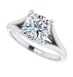 Cushion Cut Split Shank Solitaire Wedding Ring