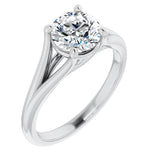 Round Cut Moissanite Split Shank Solitaire Ring