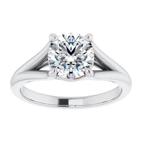 Round Cut Moissanite Split Shank Solitaire Ring