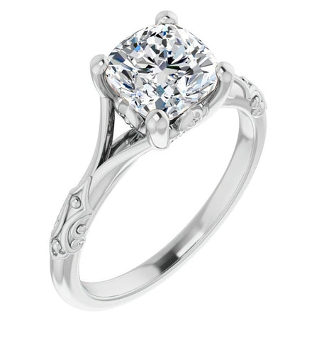 Cushion Cut Moissanite Diamond Solitaire Engagement Ring