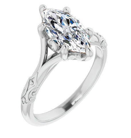 VVS1 Moissanite Marquise Cut Solitaire Engagement Ring