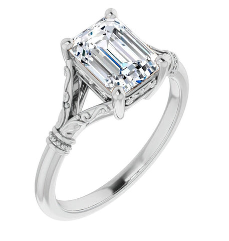 Moissanite Emerald Cut Vintage Engagement Ring