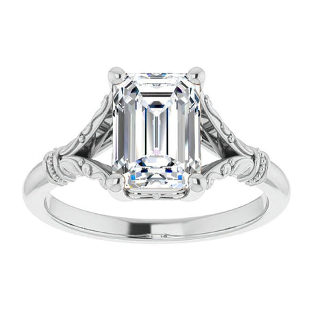 Moissanite Emerald Cut Vintage Engagement Ring