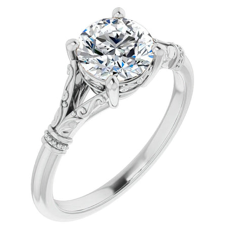 Round Cut Moissanite Unique Solitaire Engagement Ring