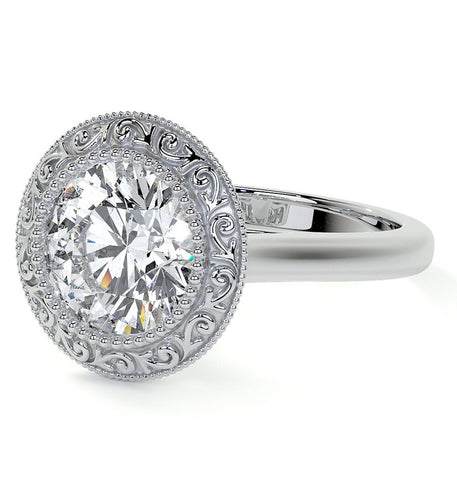 Round Cut Moissanite Vintage Engagement Ring