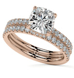 Moissanite Diamond Cushion Cut Hidden Halo Ring Set