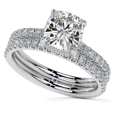 Moissanite Diamond Cushion Cut Hidden Halo Ring Set