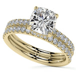 Moissanite Diamond Cushion Cut Hidden Halo Ring Set