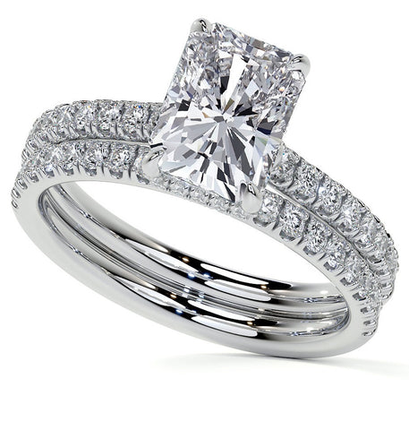 Hidden Halo Radiant Cut Moissanite Wedding Ring Set