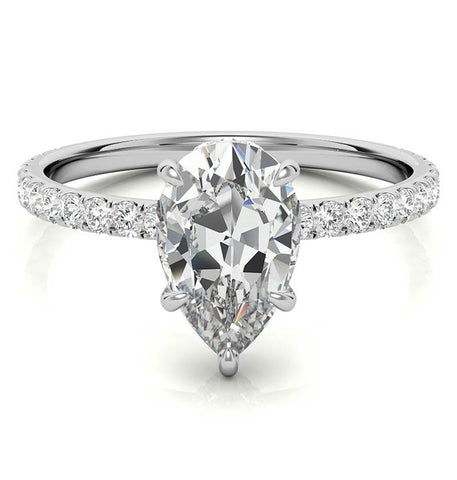 Moissanite Pear Cut Hidden Halo Bridal Ring Set