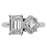 Moissanite Emerald & Asscher Cut Toi Et Moi Wedding Ring