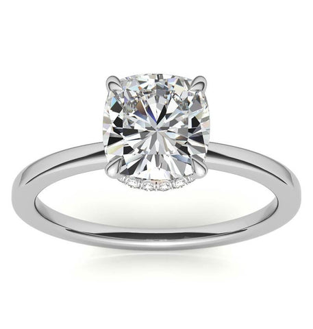 Cushion Cut Moissanite Hidden Halo Engagement Ring