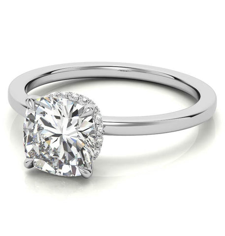 Cushion Cut Moissanite Hidden Halo Engagement Ring