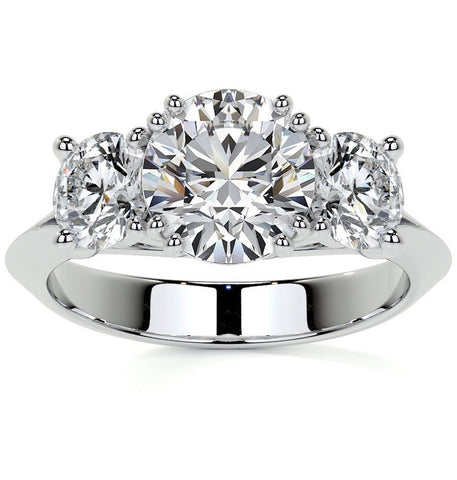 Round Cut Moissanite Knife edge Shank Three Stone Ring