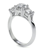 Round Cut Moissanite Knife edge Shank Three Stone Ring