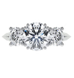 Round Cut Moissanite Knife edge Shank Three Stone Ring