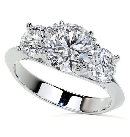 Round Cut Moissanite Knife edge Shank Three Stone Ring