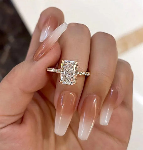 Radiant Cut Moissanite Hidden Halo Engagement Ring