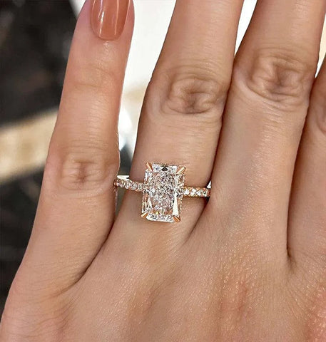 Radiant Cut Moissanite Hidden Halo Engagement Ring