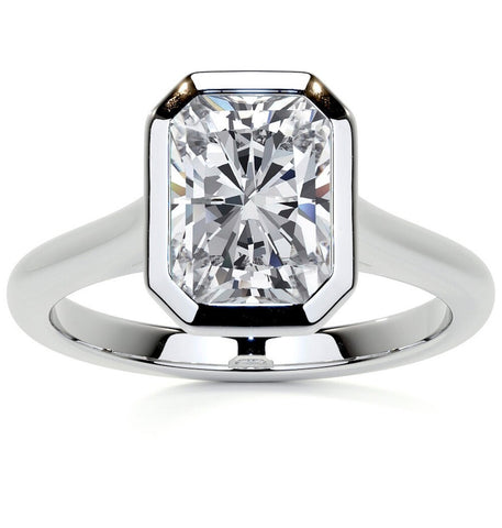 Radiant Cut Moissanite Bezel Set Solitaire Ring