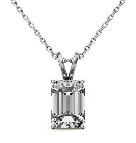 Emerald Cut Moissanite Diamond Solitaire Pendant For Her