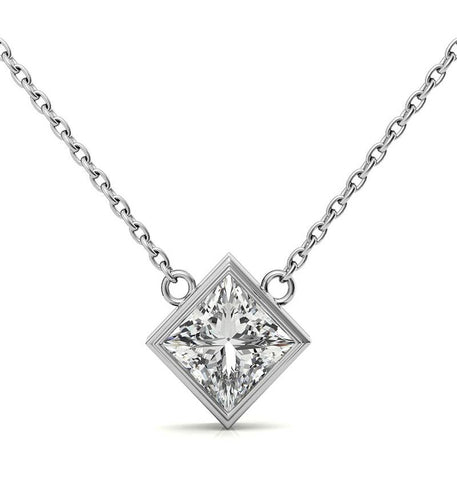 Princess Cut Moissanite Bezel Set Solitaire Pendant