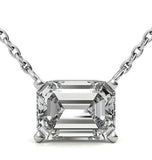 East To West Emerald Cut Moissanite Solitaire Pendant