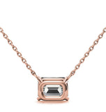 East To West Emerald Cut Moissanite Solitaire Pendant